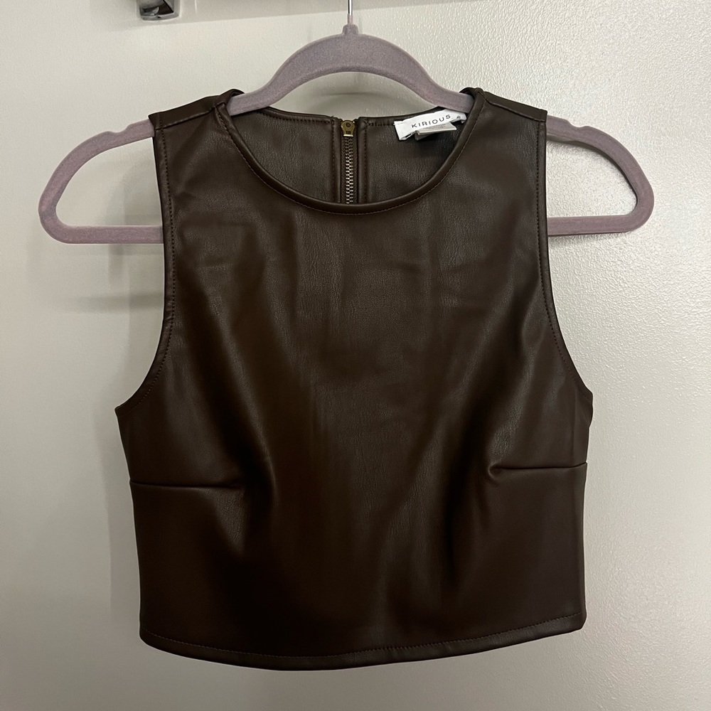 Brown faux leather crop top